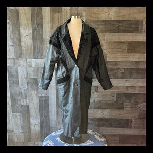 Comint vintage full length leather jacket medium velvet floral whimsigoth witchy